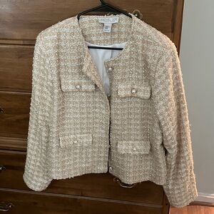 Rachel Zoe Cream Tweed Blazer with Pearl Details